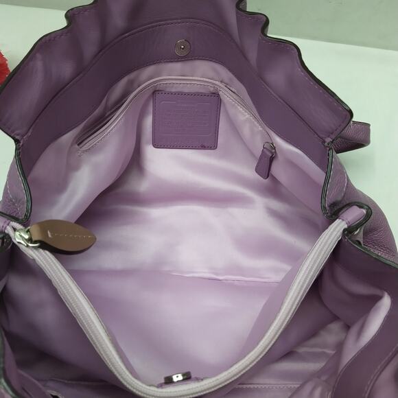 Coach Penelope Purple Pebbled Leather Double Handles Satchel Shoulder Bag - Picture 14 of 16